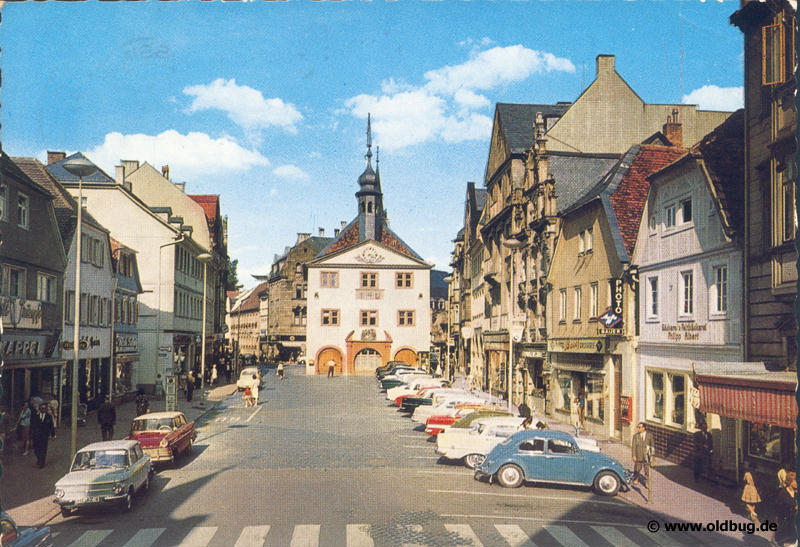 Postkarte Marktplatz in Bad Kissingen - Mitte der 60er Jahre