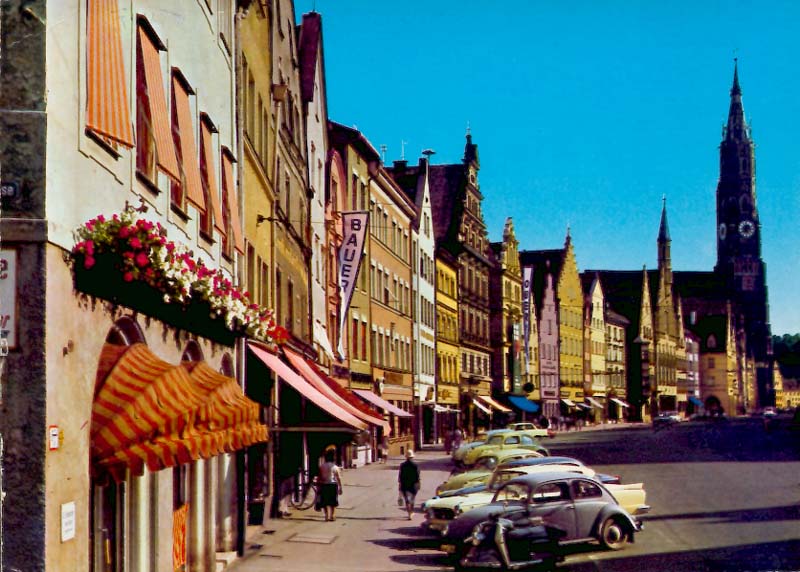 Postkarte Hauptstraße in Landshut - in den 70er Jahren